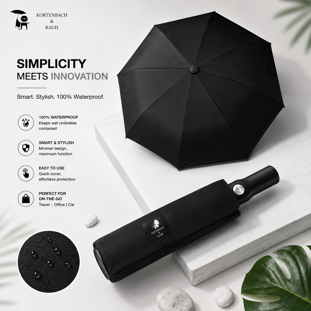 Smart Waterproof Umbrella with Hidden Cover, Premium Compact Waterproof – No-Drip Cover