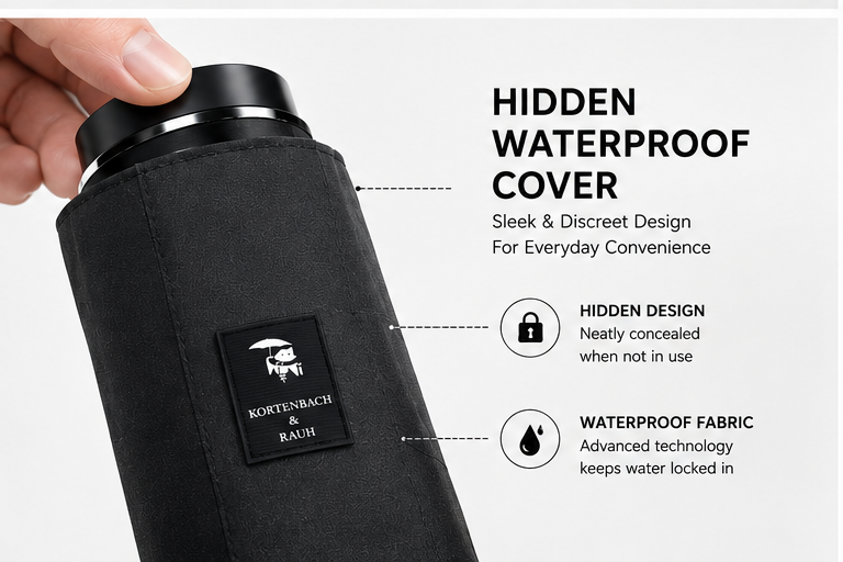 Smart Waterproof Umbrella with Hidden Cover, Premium Compact Waterproof – No-Drip Cover
