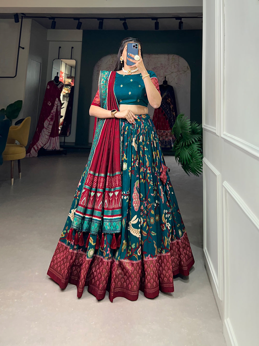 Designer Semi-Stitched Tussar Silk Lehenga Choli | Printed Blouse & Matching Dupatta | Elegant for Wedding, Festival, Reception & Party
