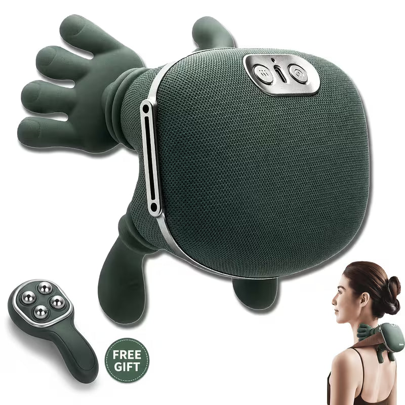 Portable 5D Kneading Neck And Shoulder Massager, USB Rechargeable Wireless Massage Device with 4-Claw Design, Heat Function, Finger-Like Kneading Experience for Neck, Back And Waist, Home Relaxation Gift for Men And Women, Olive Green