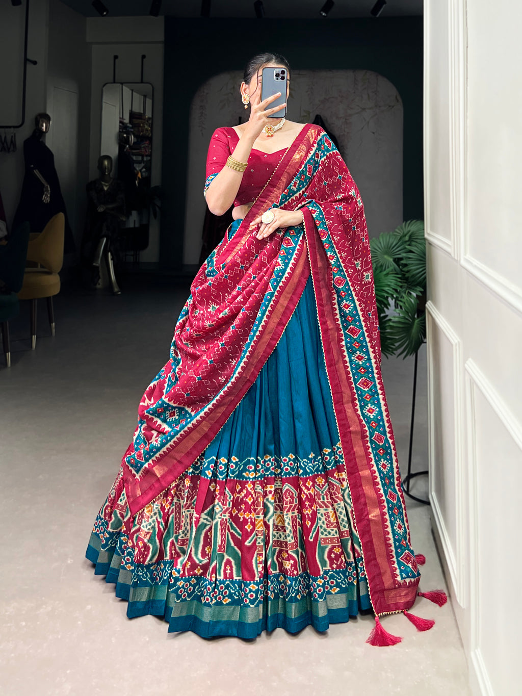 Designer Semi-Stitched Tussar Silk Lehenga Choli | Printed Blouse & Matching Dupatta | Elegant for Wedding, Festival, Reception & Party