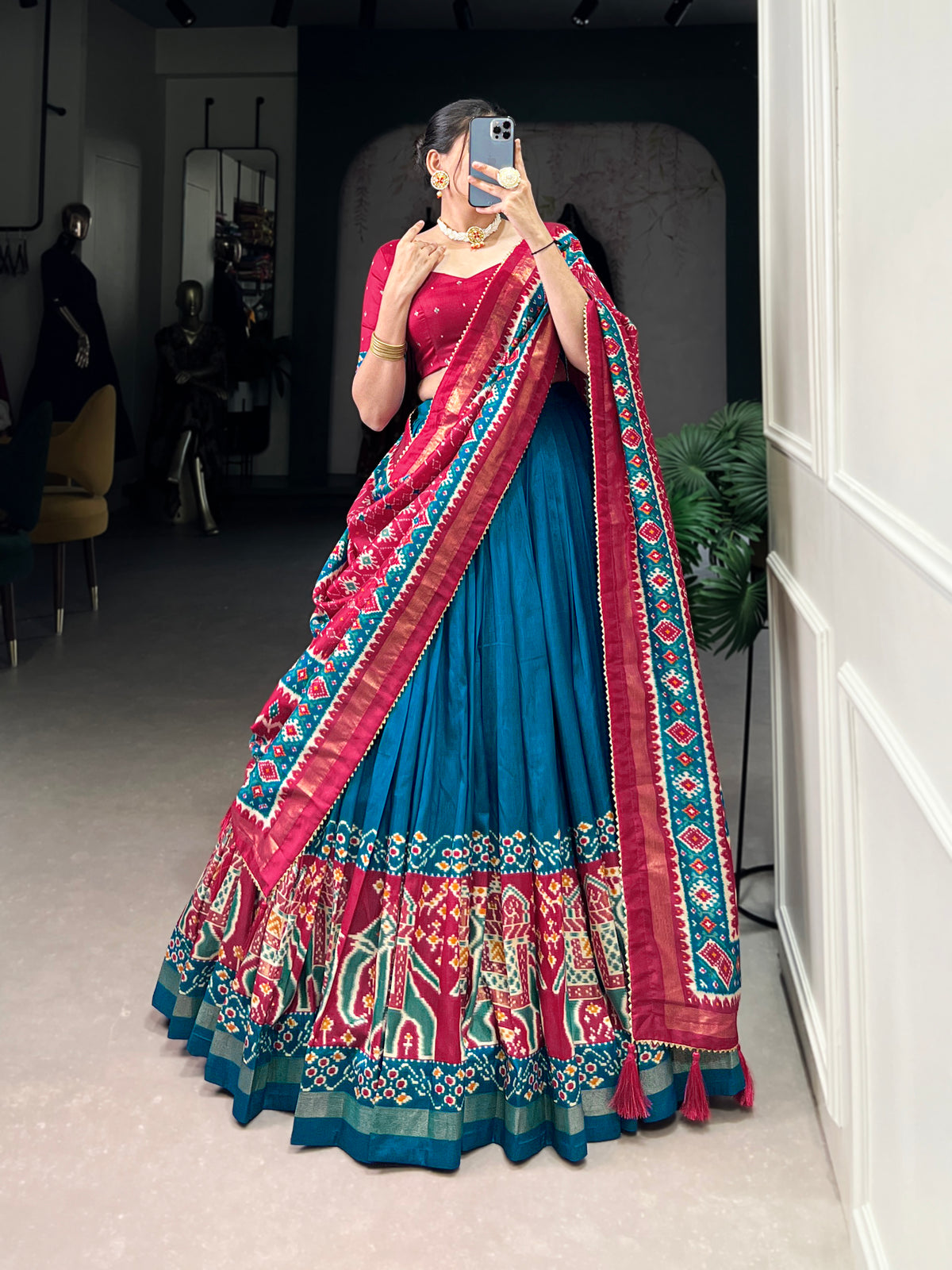 Designer Semi-Stitched Tussar Silk Lehenga Choli | Printed Blouse & Matching Dupatta | Elegant for Wedding, Festival, Reception & Party