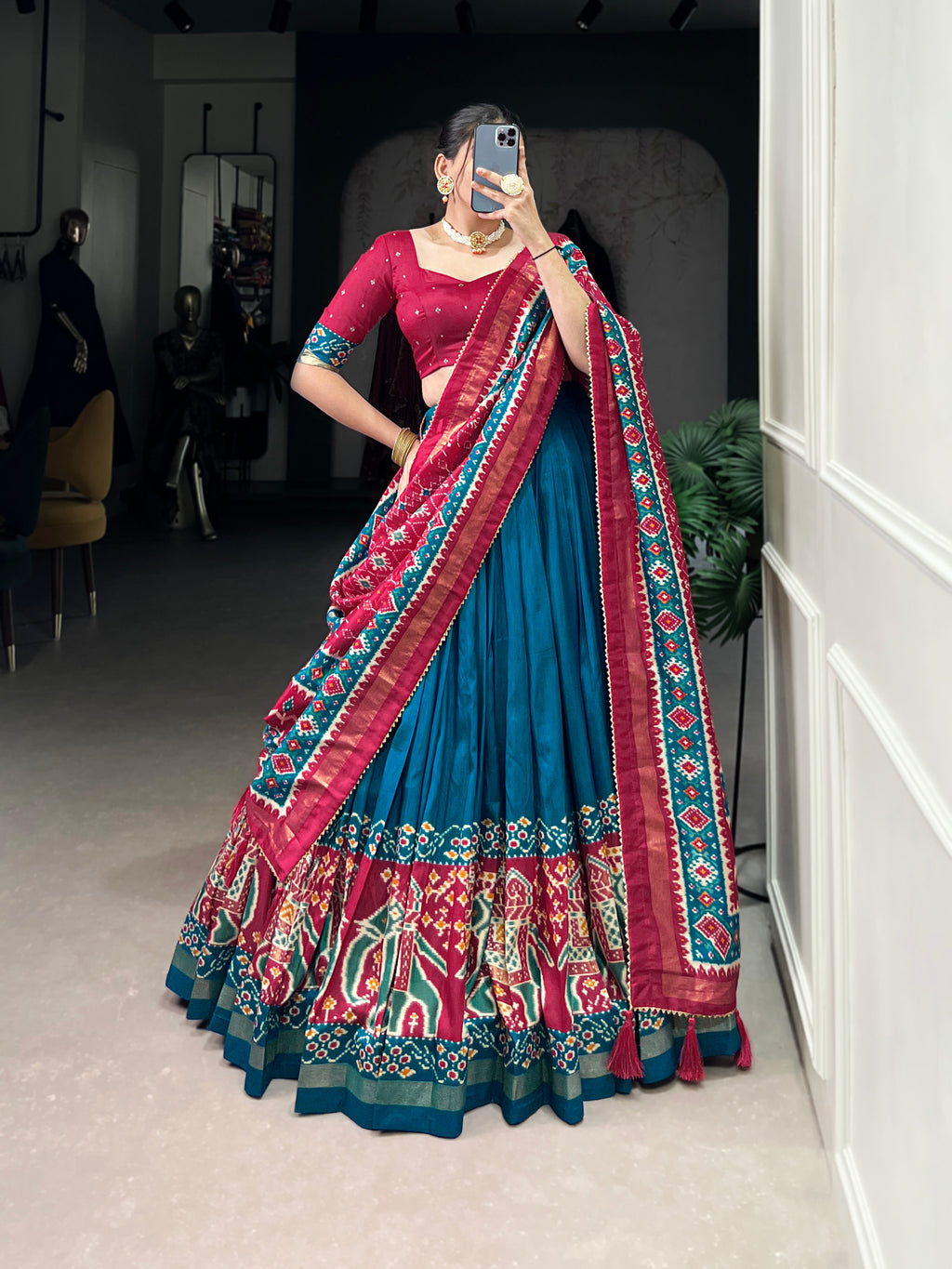 Designer Semi-Stitched Tussar Silk Lehenga Choli | Printed Blouse & Matching Dupatta | Elegant for Wedding, Festival, Reception & Party