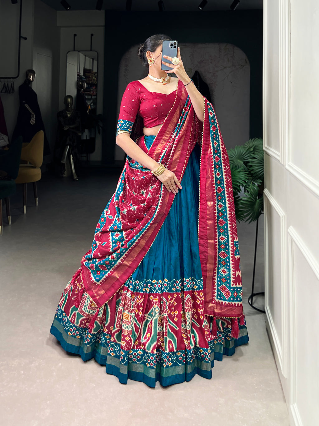 Designer Semi-Stitched Tussar Silk Lehenga Choli | Printed Blouse & Matching Dupatta | Elegant for Wedding, Festival, Reception & Party