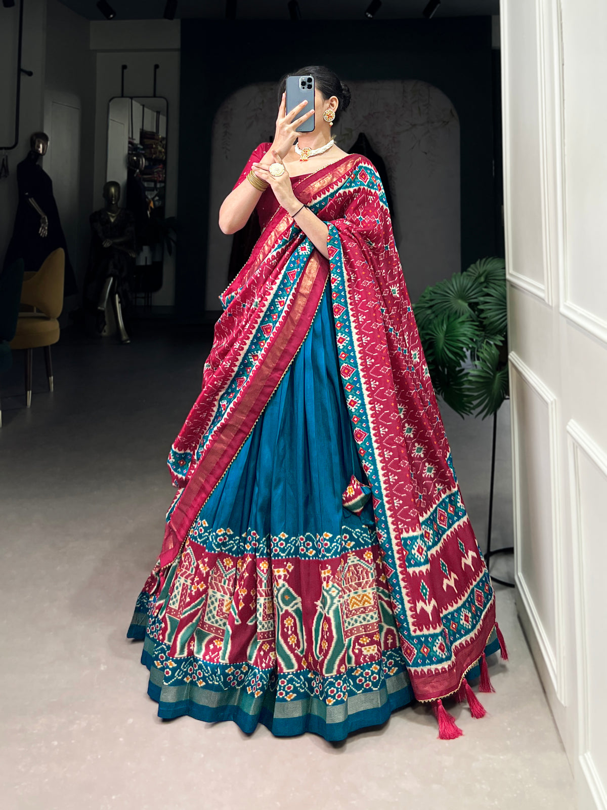 Designer Semi-Stitched Tussar Silk Lehenga Choli | Printed Blouse & Matching Dupatta | Elegant for Wedding, Festival, Reception & Party