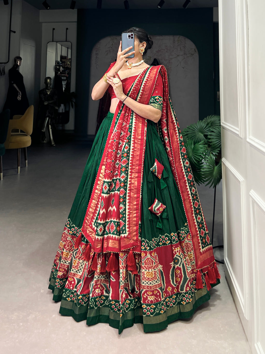 Designer Semi-Stitched Tussar Silk Lehenga Choli | Printed Blouse & Matching Dupatta | Elegant for Wedding, Festival, Reception & Party