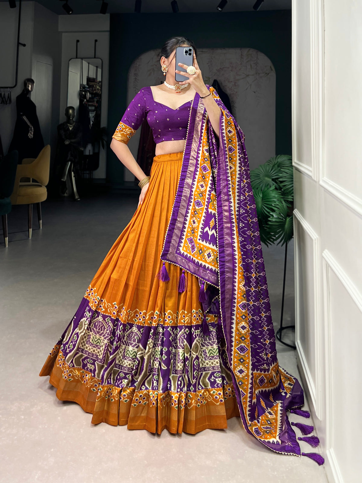 Designer Semi-Stitched Tussar Silk Lehenga Choli | Printed Blouse & Matching Dupatta | Elegant for Wedding, Festival, Reception & Party