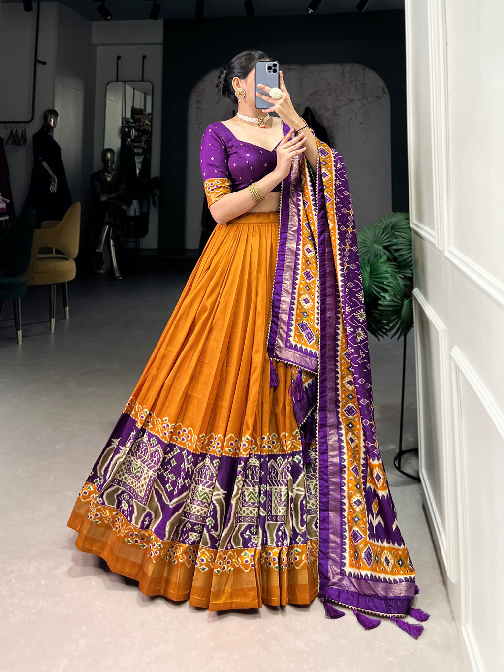Designer Semi-Stitched Tussar Silk Lehenga Choli | Printed Blouse & Matching Dupatta | Elegant for Wedding, Festival, Reception & Party