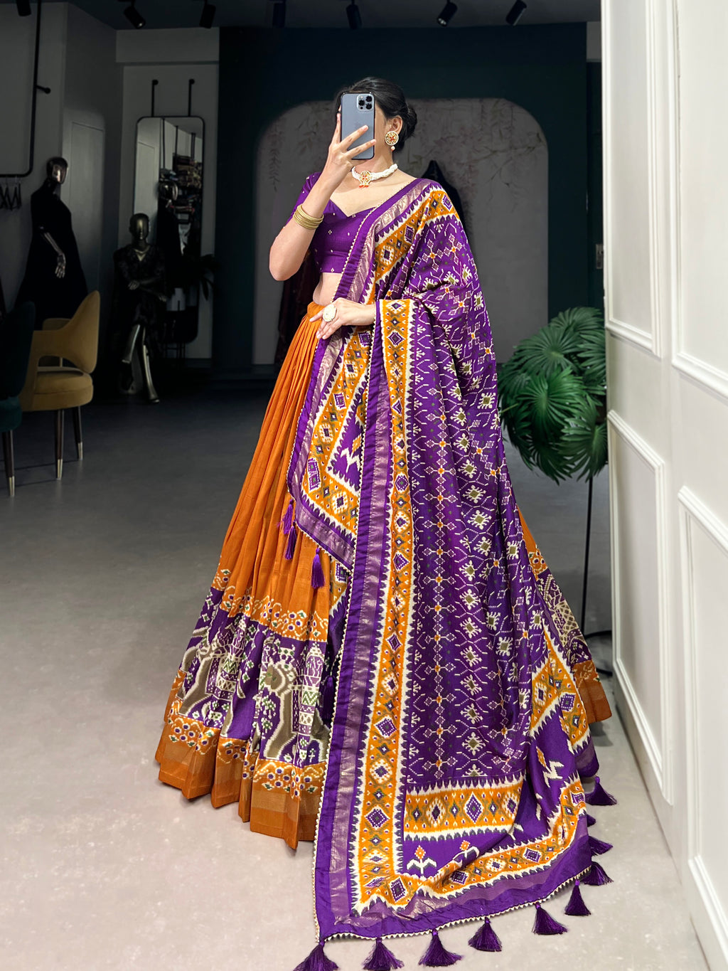 Designer Semi-Stitched Tussar Silk Lehenga Choli | Printed Blouse & Matching Dupatta | Elegant for Wedding, Festival, Reception & Party