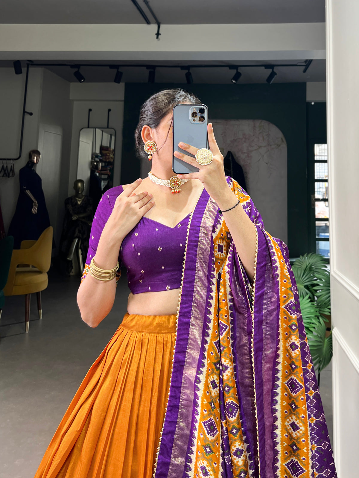Designer Semi-Stitched Tussar Silk Lehenga Choli | Printed Blouse & Matching Dupatta | Elegant for Wedding, Festival, Reception & Party