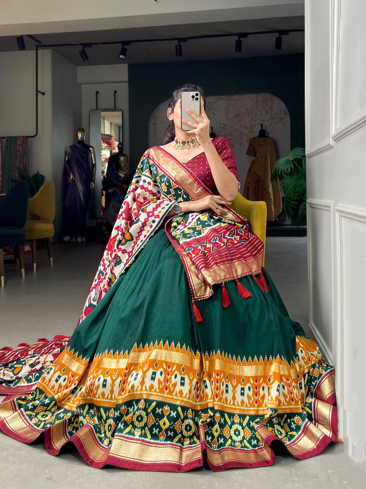 Designer Semi-Stitched Tussar Silk Lehenga Choli | Printed Blouse & Matching Dupatta | Elegant for Wedding, Festival, Reception & Party