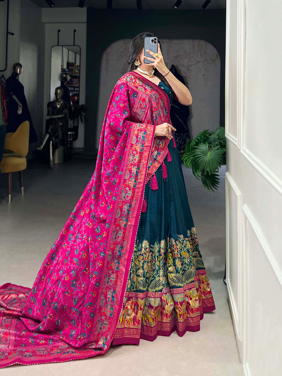 Designer Semi-Stitched Tussar Silk Lehenga Choli | Printed Blouse & Matching Dupatta | Elegant for Wedding, Festival, Reception & Party
