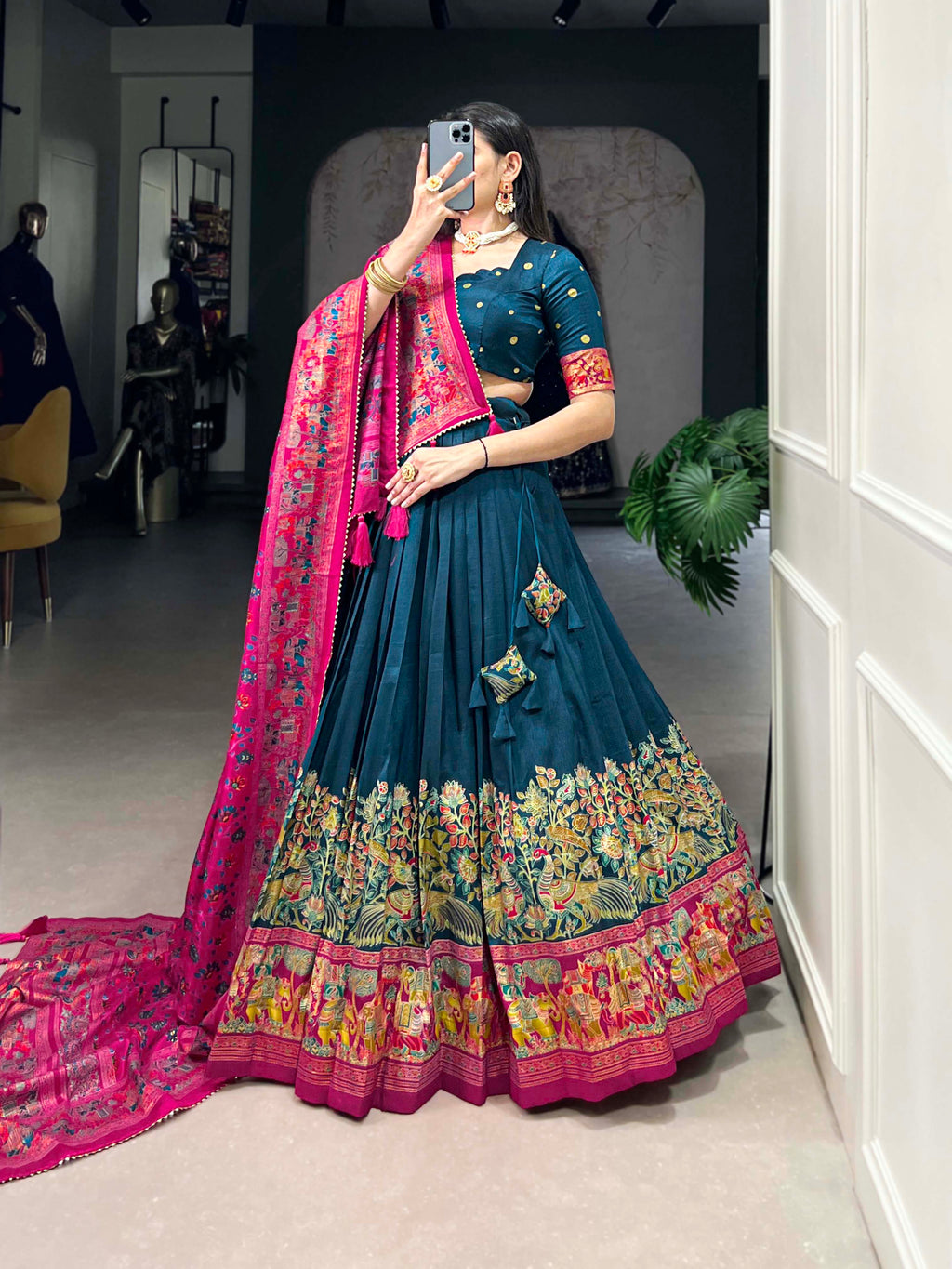 Designer Semi-Stitched Tussar Silk Lehenga Choli | Printed Blouse & Matching Dupatta | Elegant for Wedding, Festival, Reception & Party