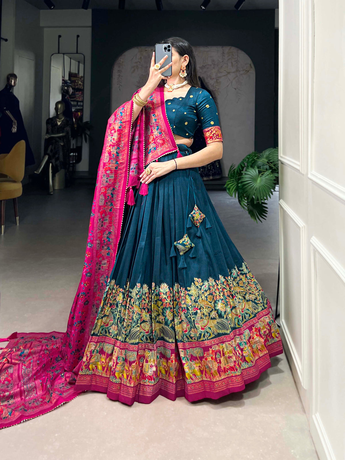 Designer Semi-Stitched Tussar Silk Lehenga Choli | Printed Blouse & Matching Dupatta | Elegant for Wedding, Festival, Reception & Party