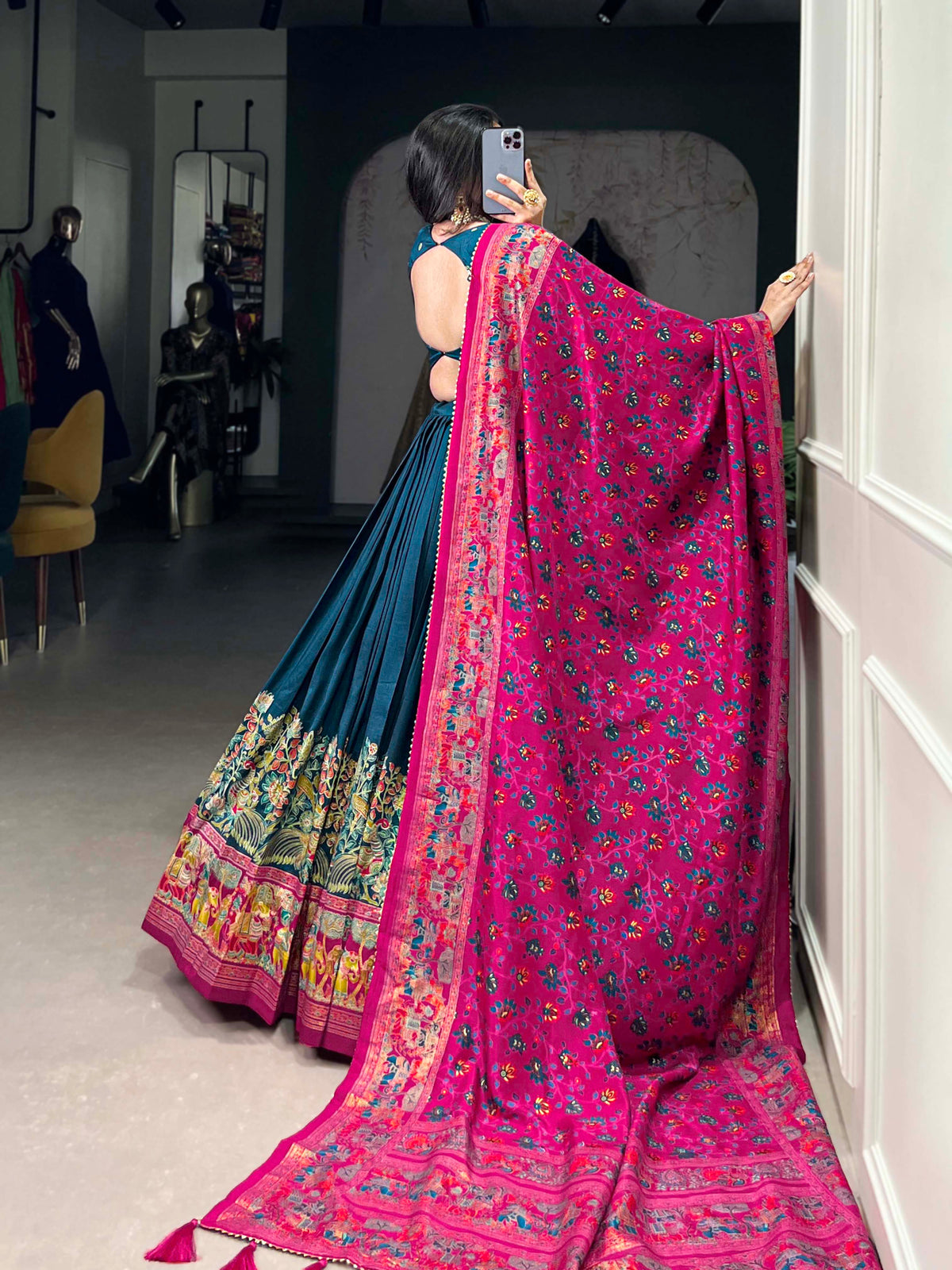 Designer Semi-Stitched Tussar Silk Lehenga Choli | Printed Blouse & Matching Dupatta | Elegant for Wedding, Festival, Reception & Party