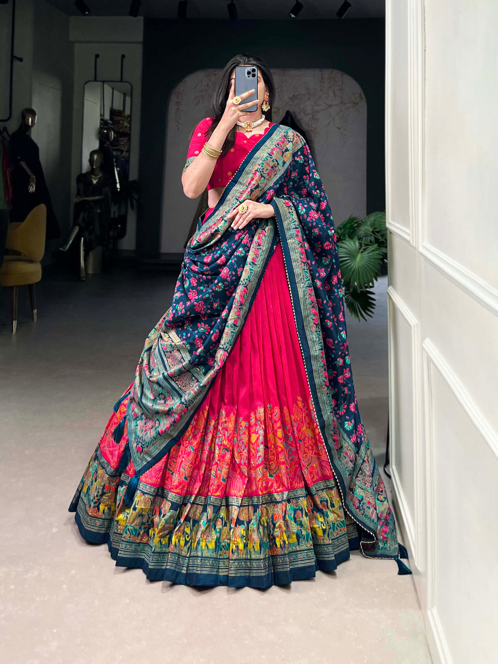 Designer Semi-Stitched Tussar Silk Lehenga Choli | Printed Blouse & Matching Dupatta | Elegant for Wedding, Festival, Reception & Party