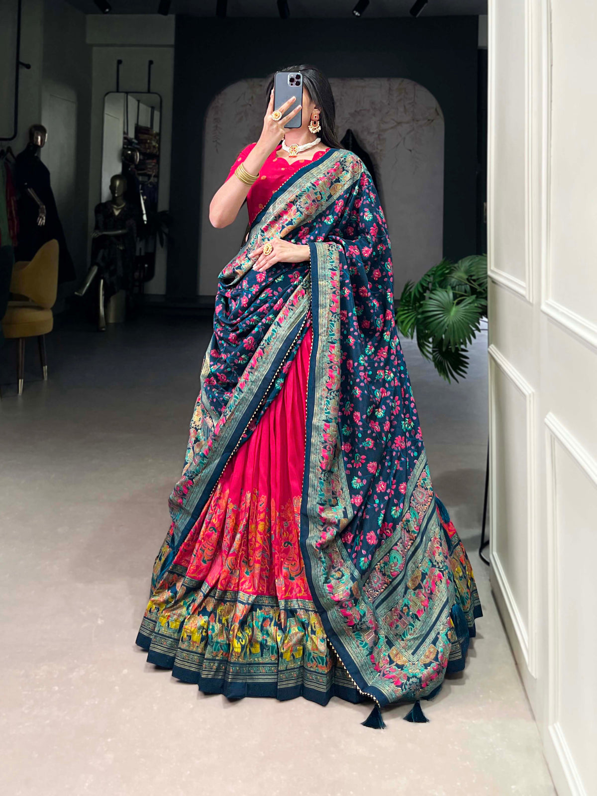Designer Semi-Stitched Tussar Silk Lehenga Choli | Printed Blouse & Matching Dupatta | Elegant for Wedding, Festival, Reception & Party