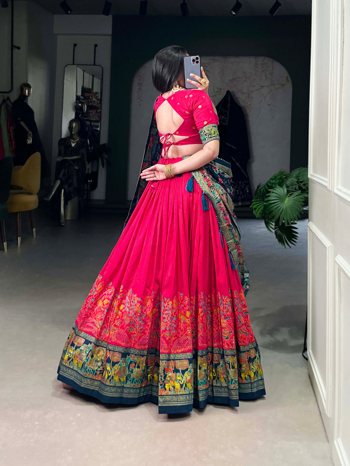 Designer Semi-Stitched Tussar Silk Lehenga Choli | Printed Blouse & Matching Dupatta | Elegant for Wedding, Festival, Reception & Party