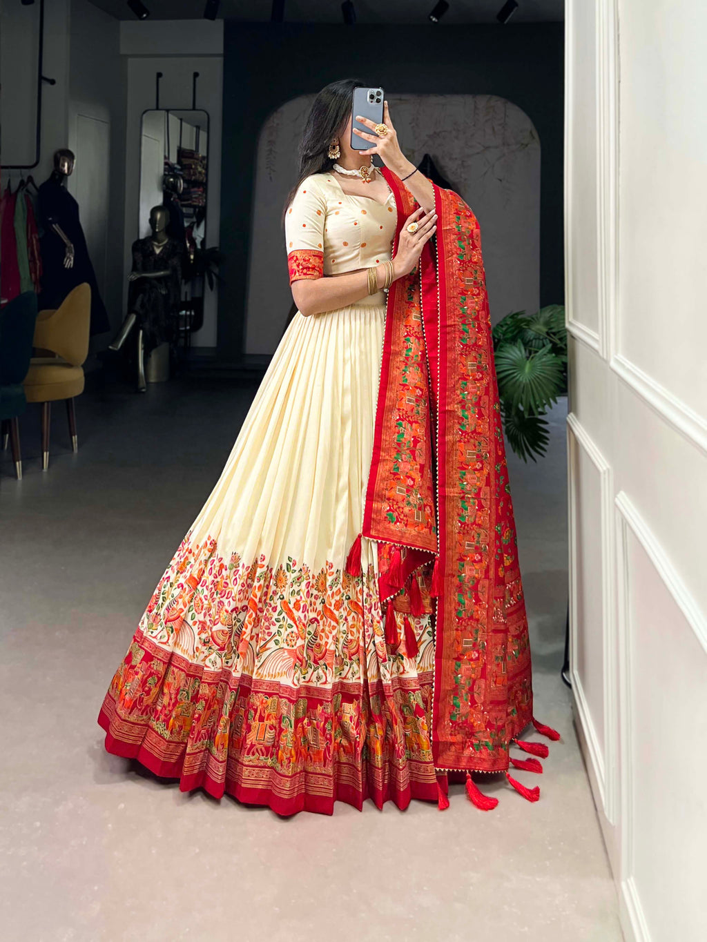 Designer Semi-Stitched Tussar Silk Lehenga Choli | Printed Blouse & Matching Dupatta | Elegant for Wedding, Festival, Reception & Party