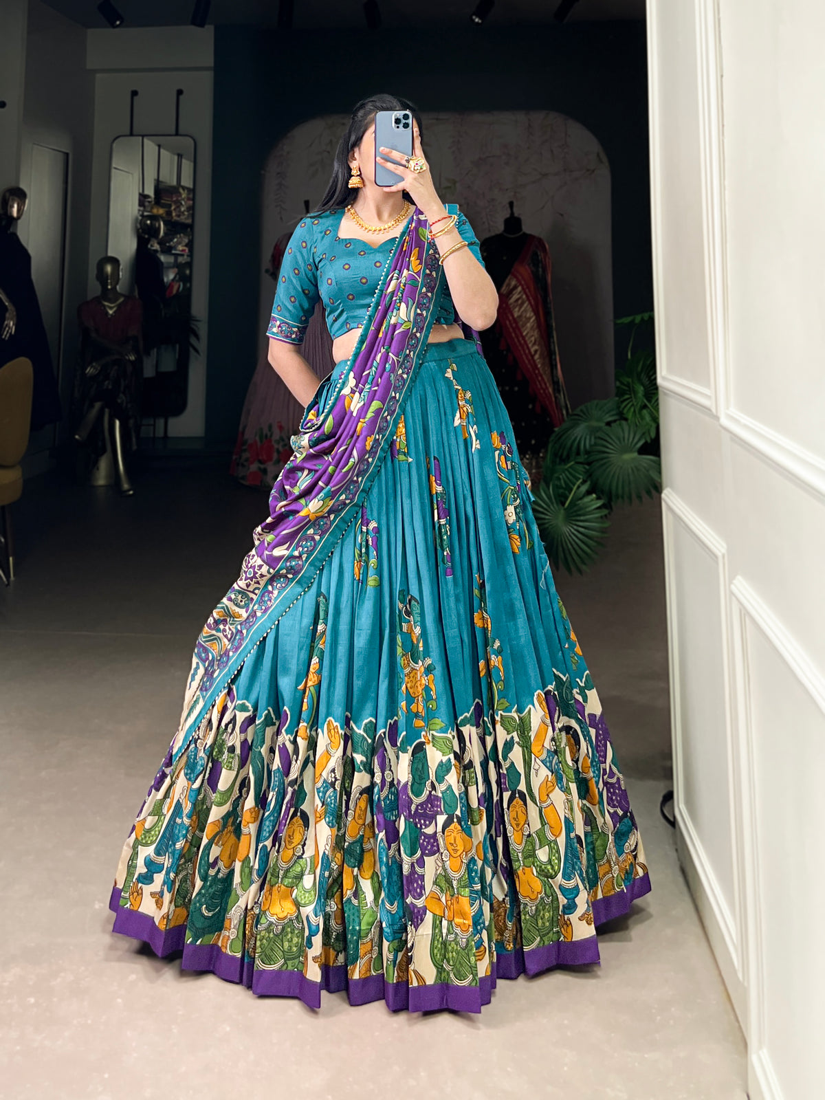 Designer Semi-Stitched Tussar Silk Lehenga Choli | Printed Blouse & Matching Dupatta | Elegant for Wedding, Festival, Reception & Party