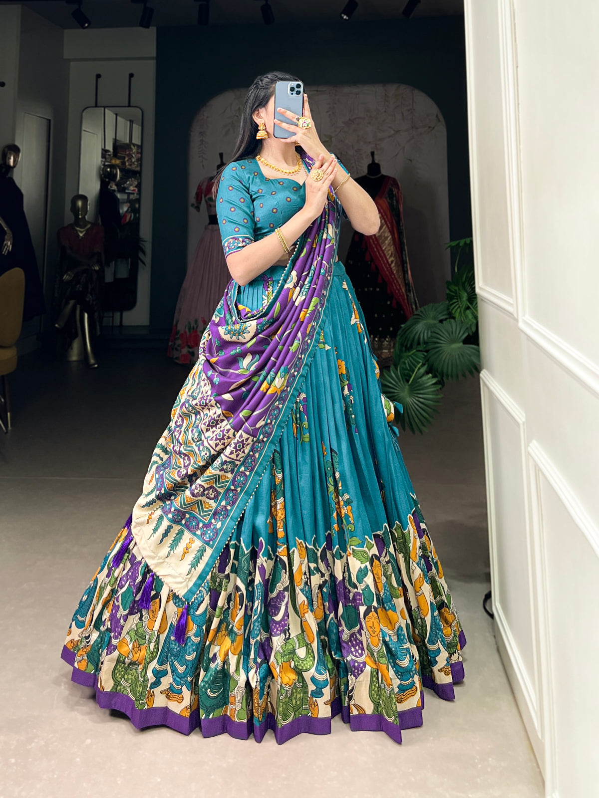 Designer Semi-Stitched Tussar Silk Lehenga Choli | Printed Blouse & Matching Dupatta | Elegant for Wedding, Festival, Reception & Party
