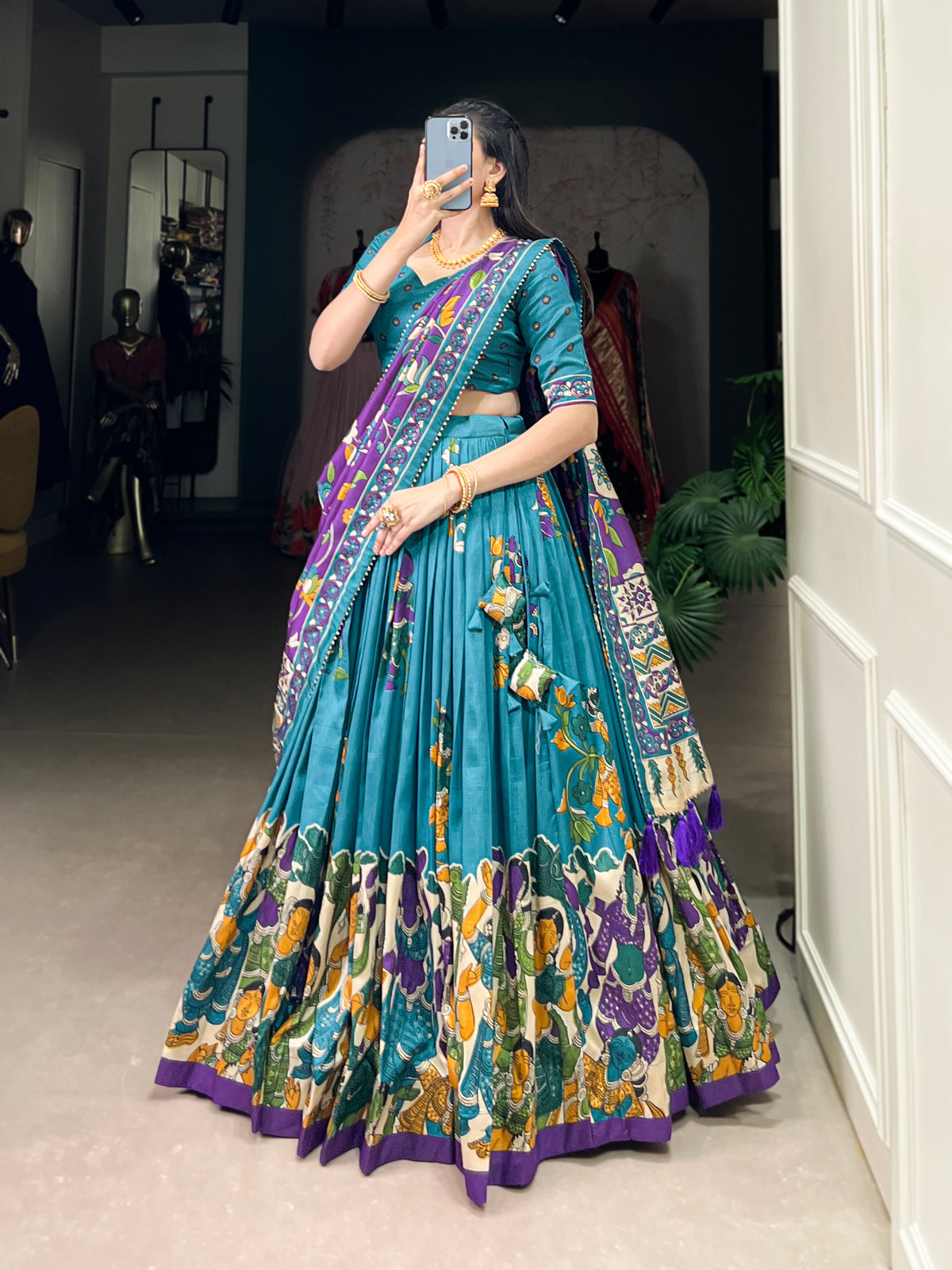 Designer Semi-Stitched Tussar Silk Lehenga Choli | Printed Blouse & Matching Dupatta | Elegant for Wedding, Festival, Reception & Party