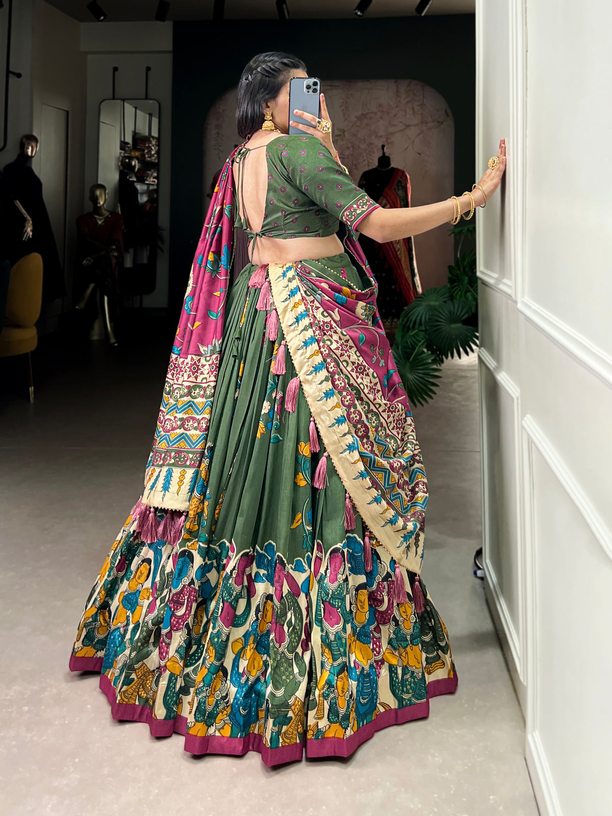 Designer Semi-Stitched Tussar Silk Lehenga Choli | Printed Blouse & Matching Dupatta | Elegant for Wedding, Festival, Reception & Party