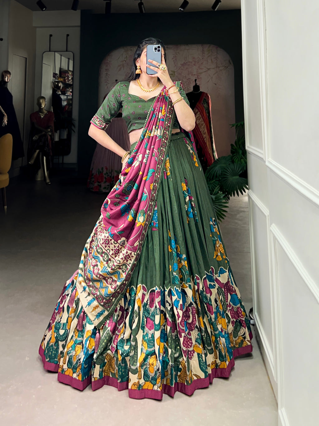 Designer Semi-Stitched Tussar Silk Lehenga Choli | Printed Blouse & Matching Dupatta | Elegant for Wedding, Festival, Reception & Party
