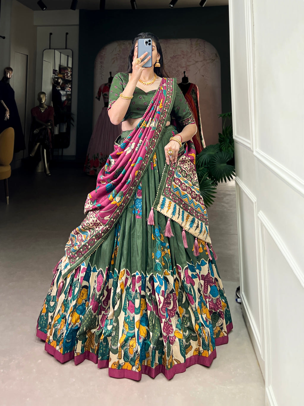 Designer Semi-Stitched Tussar Silk Lehenga Choli | Printed Blouse & Matching Dupatta | Elegant for Wedding, Festival, Reception & Party