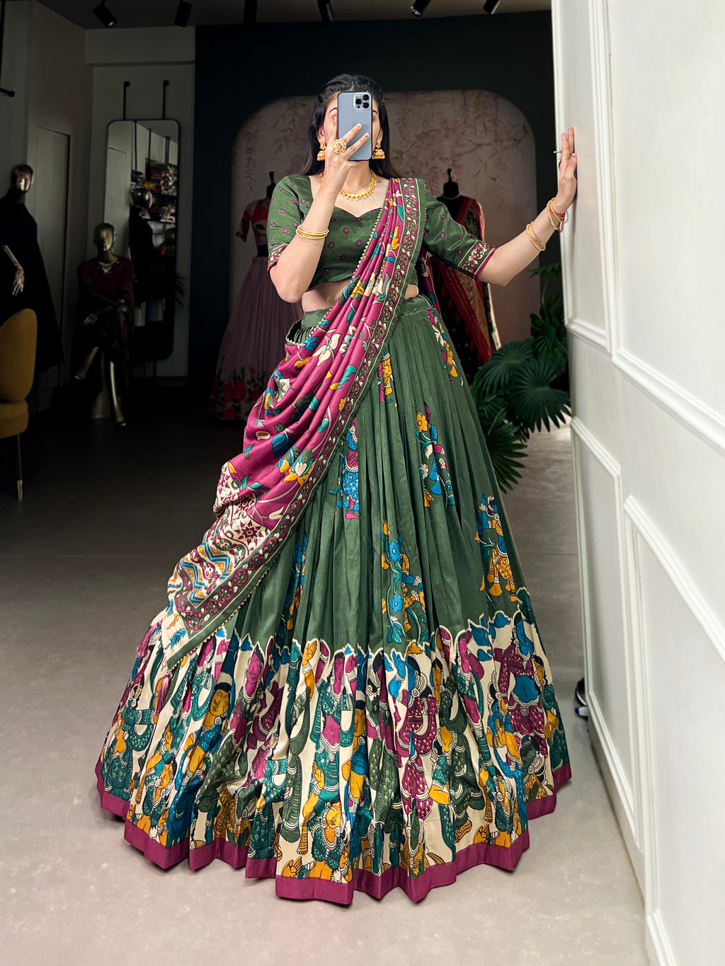 Designer Semi-Stitched Tussar Silk Lehenga Choli | Printed Blouse & Matching Dupatta | Elegant for Wedding, Festival, Reception & Party