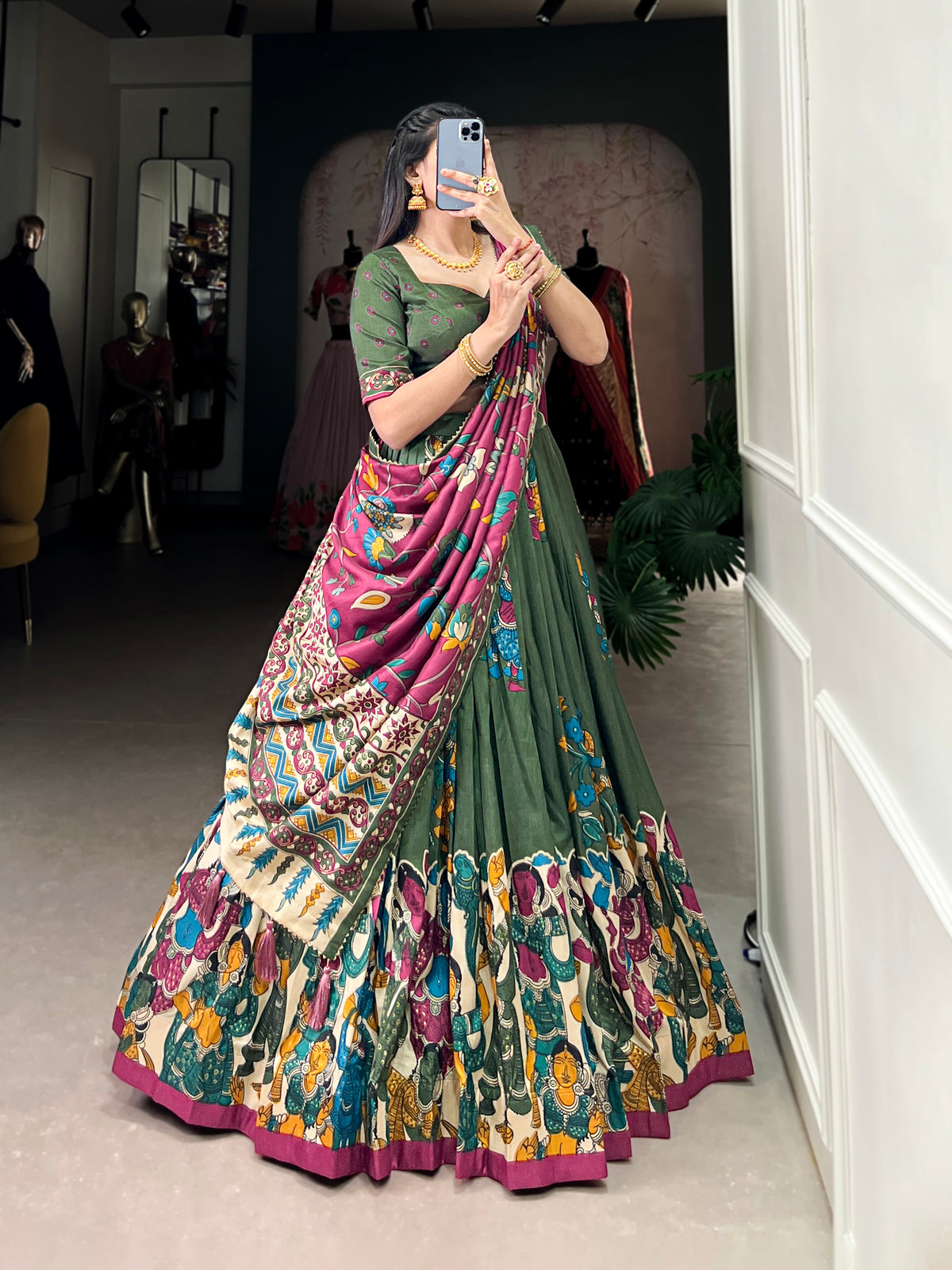 Designer Semi-Stitched Tussar Silk Lehenga Choli | Printed Blouse & Matching Dupatta | Elegant for Wedding, Festival, Reception & Party
