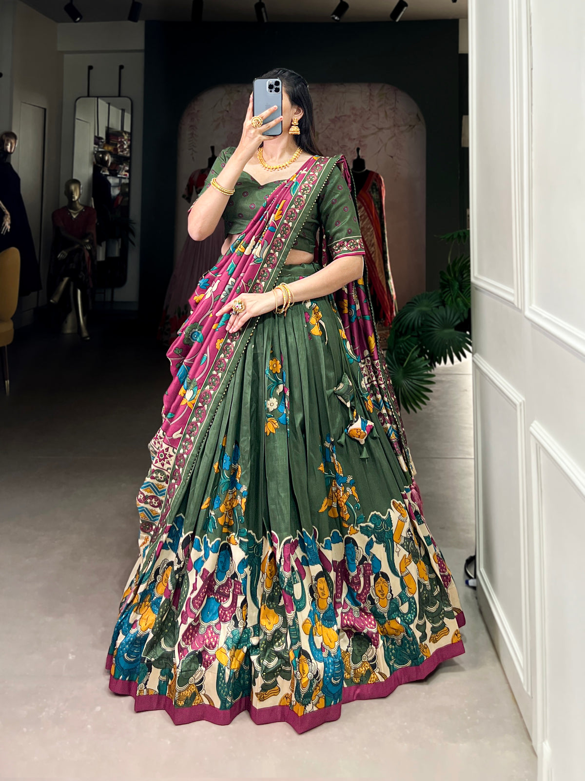 Designer Semi-Stitched Tussar Silk Lehenga Choli | Printed Blouse & Matching Dupatta | Elegant for Wedding, Festival, Reception & Party