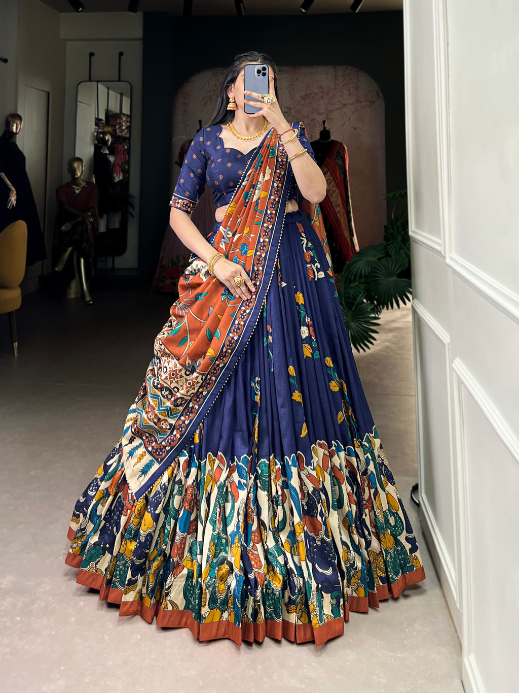 Designer Semi-Stitched Tussar Silk Lehenga Choli | Printed Blouse & Matching Dupatta | Elegant for Wedding, Festival, Reception & Party