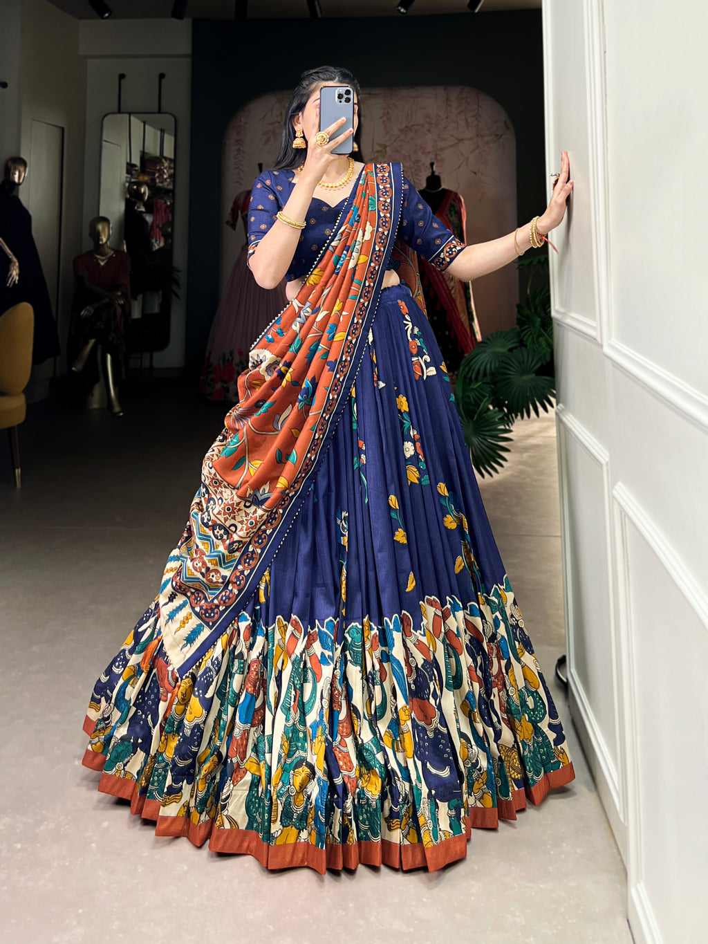 Designer Semi-Stitched Tussar Silk Lehenga Choli | Printed Blouse & Matching Dupatta | Elegant for Wedding, Festival, Reception & Party