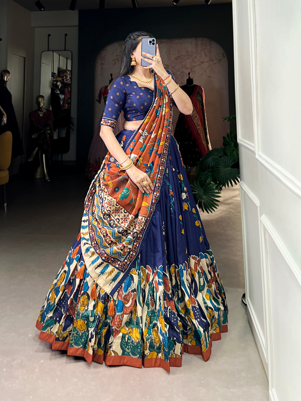Designer Semi-Stitched Tussar Silk Lehenga Choli | Printed Blouse & Matching Dupatta | Elegant for Wedding, Festival, Reception & Party