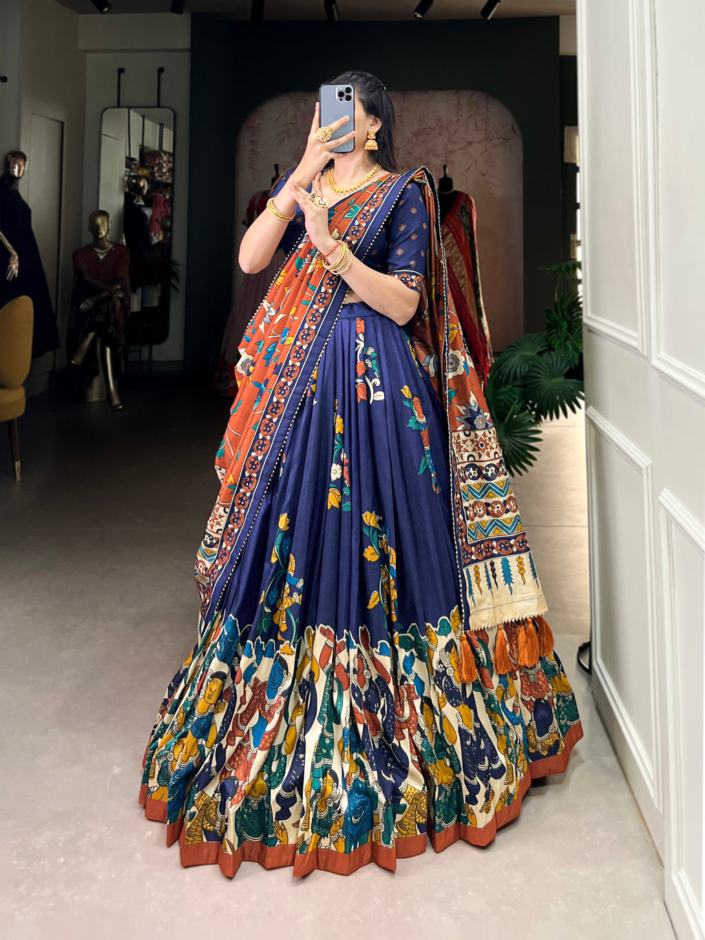 Designer Semi-Stitched Tussar Silk Lehenga Choli | Printed Blouse & Matching Dupatta | Elegant for Wedding, Festival, Reception & Party