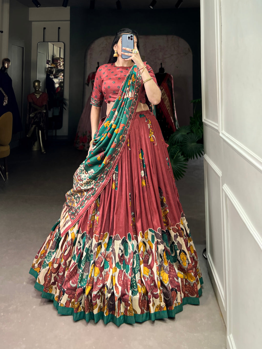 Designer Semi-Stitched Tussar Silk Lehenga Choli | Printed Blouse & Matching Dupatta | Elegant for Wedding, Festival, Reception & Party