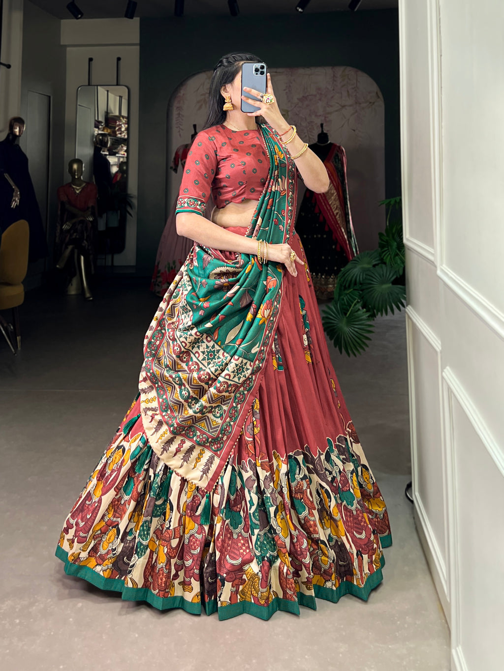 Designer Semi-Stitched Tussar Silk Lehenga Choli | Printed Blouse & Matching Dupatta | Elegant for Wedding, Festival, Reception & Party