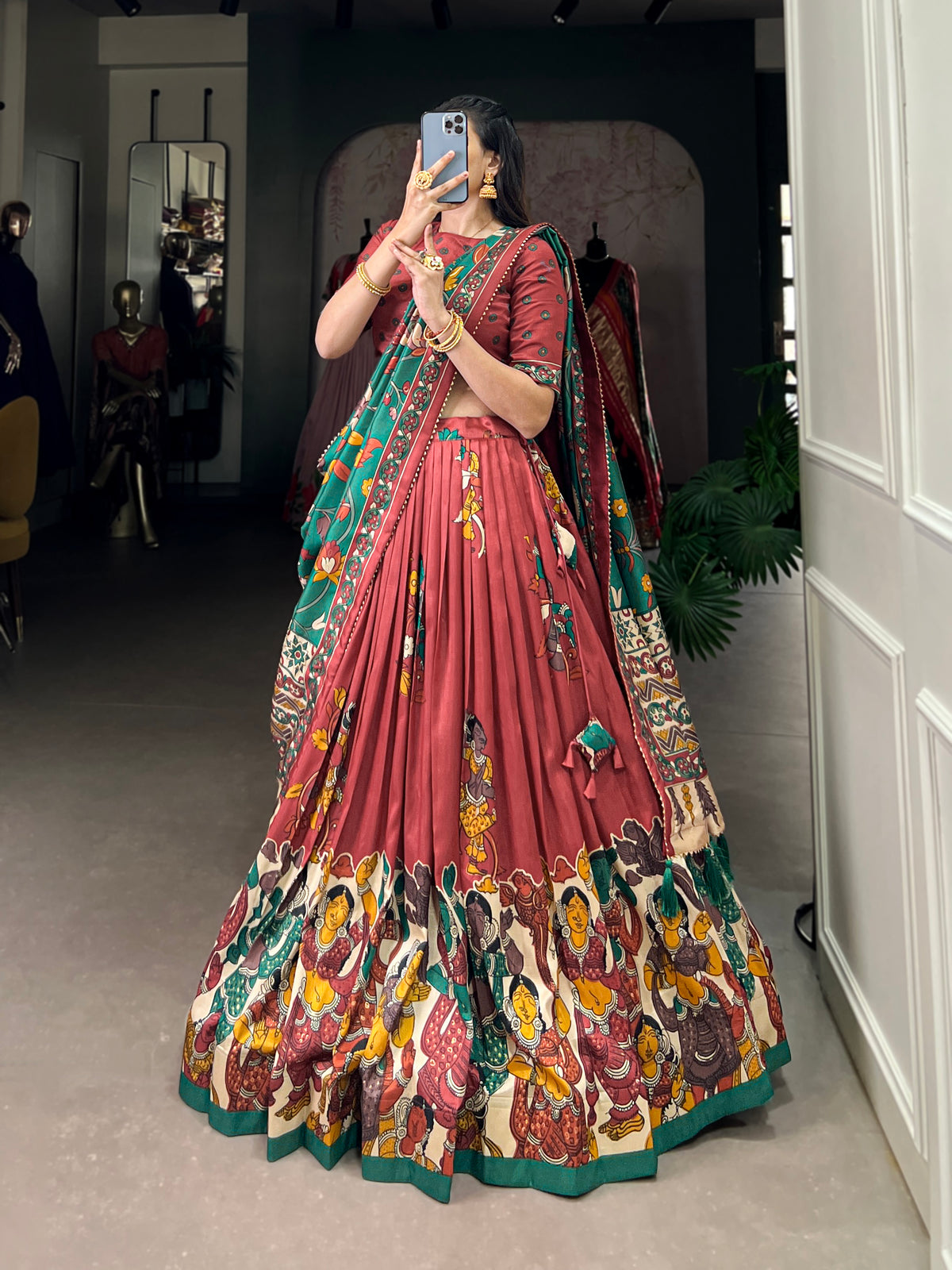 Designer Semi-Stitched Tussar Silk Lehenga Choli | Printed Blouse & Matching Dupatta | Elegant for Wedding, Festival, Reception & Party
