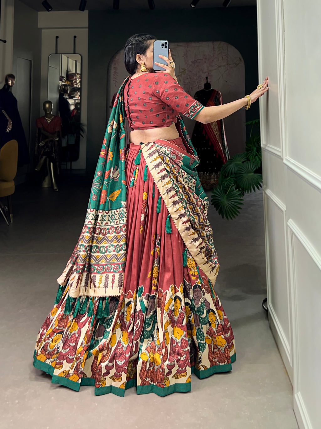 Designer Semi-Stitched Tussar Silk Lehenga Choli | Printed Blouse & Matching Dupatta | Elegant for Wedding, Festival, Reception & Party