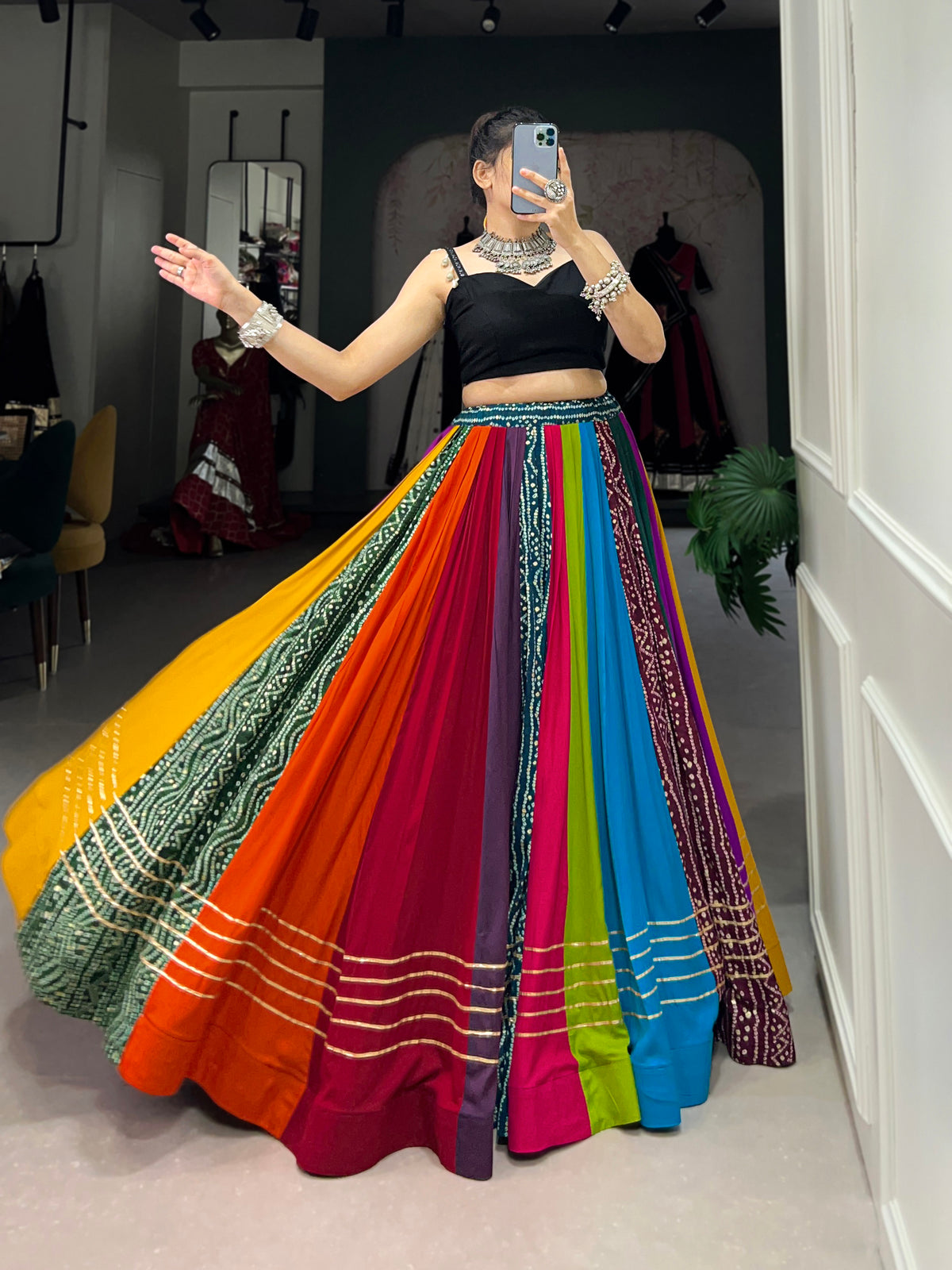 Women's Dola Silk Lehenga Choli Printed Lehenga with Foil Work Traditional Ethnic Wear with Unstitched Blouse Piece for Wedding & Festive Occasions