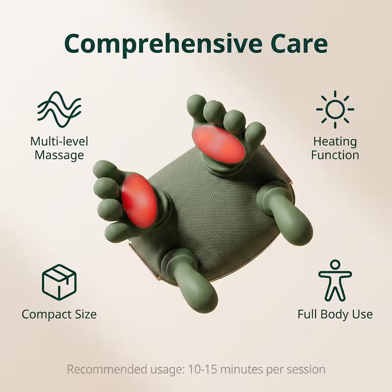 Portable 5D Kneading Neck And Shoulder Massager, USB Rechargeable Wireless Massage Device with 4-Claw Design, Heat Function, Finger-Like Kneading Experience for Neck, Back And Waist, Home Relaxation Gift for Men And Women, Olive Green