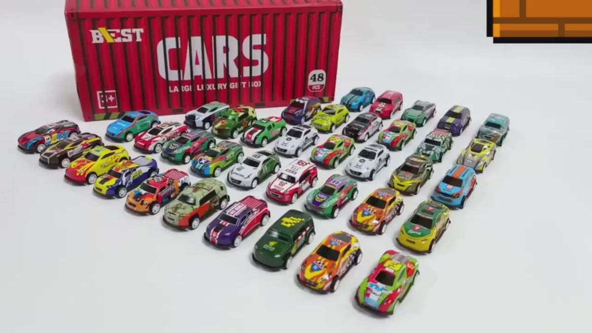 48 PCS Pull Car Container Toy Set for Kids – Alloy Die Cast Racing Cars with Storage Truck Case, Foldable Play Mat Road Map, Friction Powered Mini Vehicle Toys for Boys & Girls Age 3+